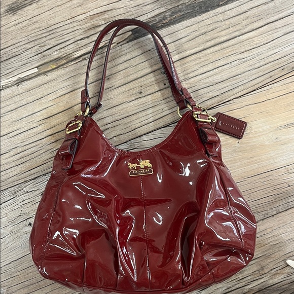 Coach Handbags - Coach Madison Maggie Red Glossy Patent Shoulder Bag in Deep Red